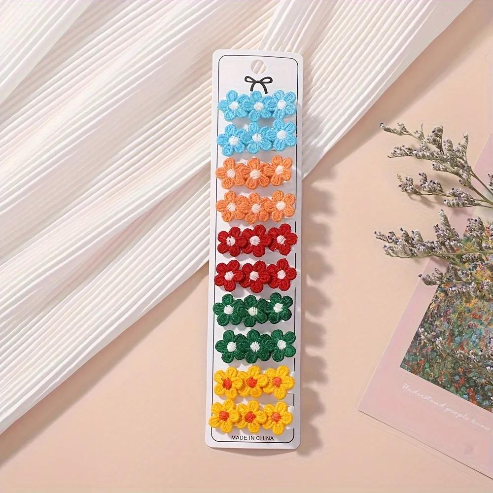 

10 шт./набор Милые мини-заколки для волос в виде цветков для маленьких девочек, Прекрасные заколки для волос ручной работы для малышей, Зажимы, Барретты, Аксессуары для головных уборов, Лето