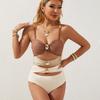 Europäischer und Amerikanischer Neuer Spleiß-Metallverschluss Hohl Einteiliger Badeanzug Damen Hohe Taille und Dünn High-End Bikini