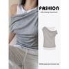 Za2025 Summer New Women Clothes Versatile Double-Layer Asymmetric Design Round Neck Sleeveless T-shirt 5644213