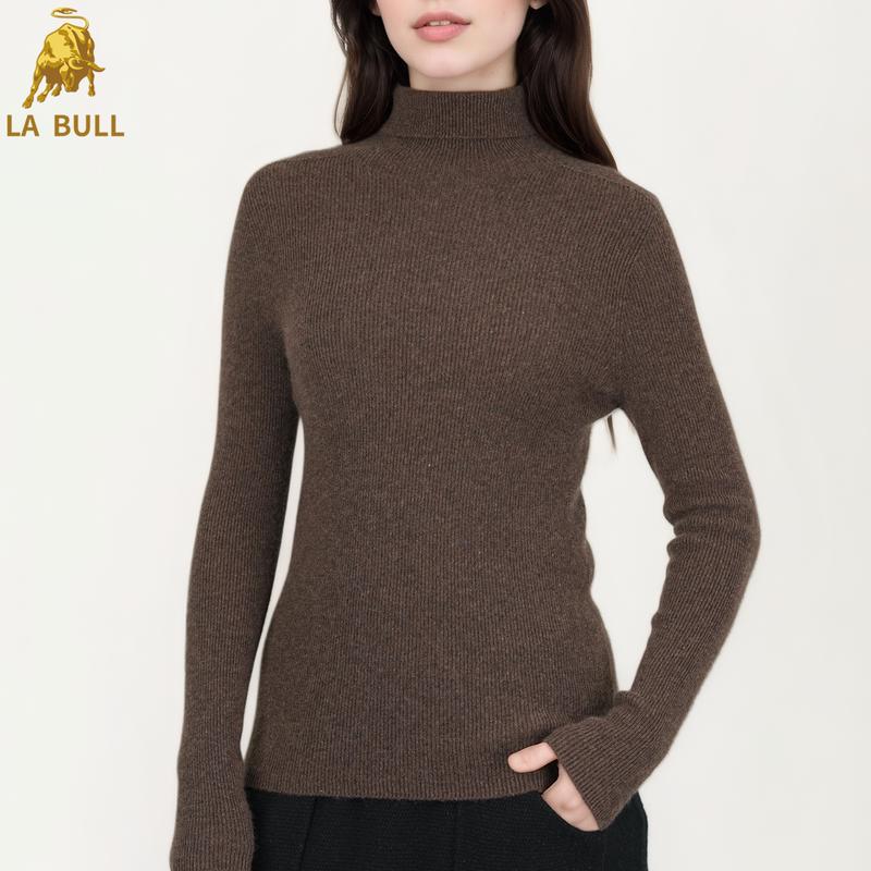 LA BULL Women's Cashmere Turtleneck Long Sleeve Knit Sweater