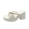 Thick Heel Square Head One-pedal Sandals Summer New One-word with Fine Diamond Beach Shoes Women's High-heeled Slippers