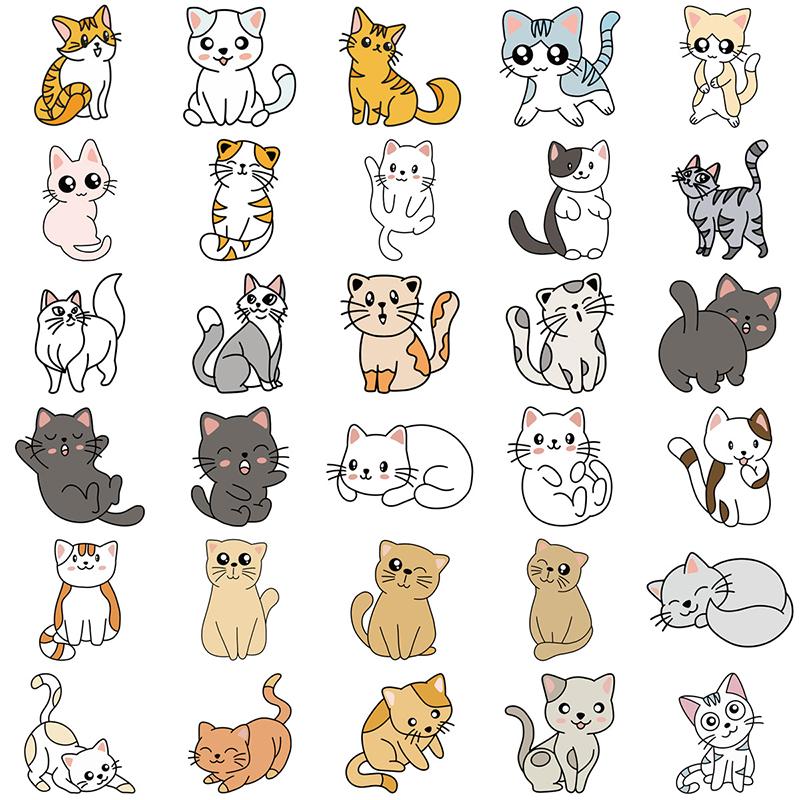 60Pcs Cat Cartoon Sticker Cute Animal Decals Toys Diy Scrapbook Laptop Sticker