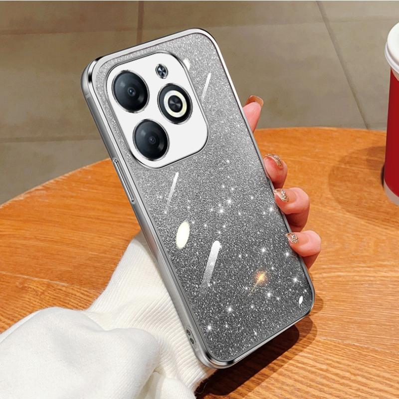 KEYSION Luxury Plating Glitter Phone Case forTECNO Spark Go 2024 20 20C Transparent Soft TPU Shockproof Cover for Tecno Pop 8