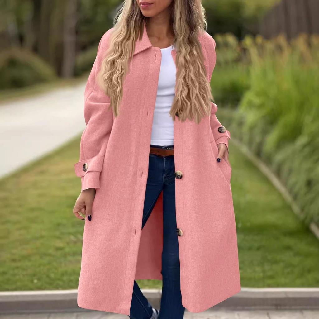 Damen Casual Fashion Solid Color Mantel Revers Langarm Anzug Kragen Button Down Wolljacke