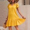 New V-neck solid color loose dress, loose and comfortable casual women