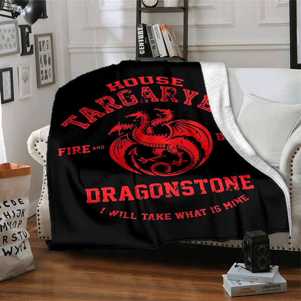 1 stuks Huis Targaryen, Drakensteen Zacht Comfortabel Dekbed Digitale Print, All Season Multifunctioneel Gebreid Stof Beddengoed, Kantoor, Bank Huisdecoratie Dekbed