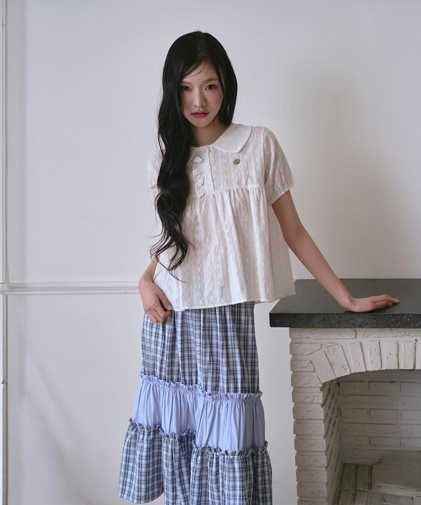 The Green Lab Vintage Tiered Check Skirt [Blue]