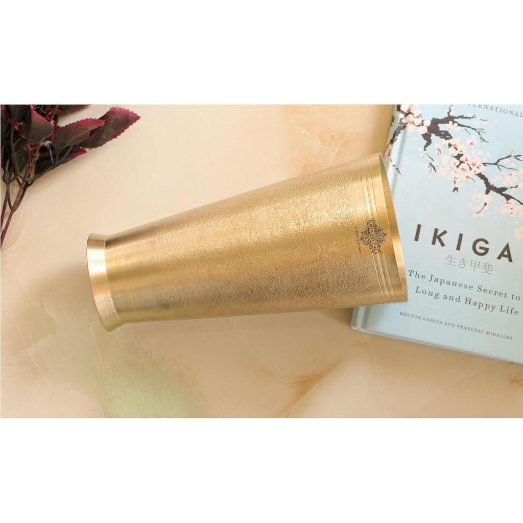 Brass Lassi Glass with Embossed Design, Drinkware & Serveware for Lassi, Milk, and Water,