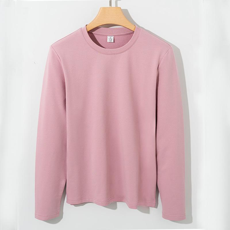 

Футболка из чистого хлопка для женщин с длинным рукавом и круглым вырезом, утолщенный внутренний слой из хлопка, повседневная базовая рубашка, машинная стирка, хлопковая футболка для женщин XXXL