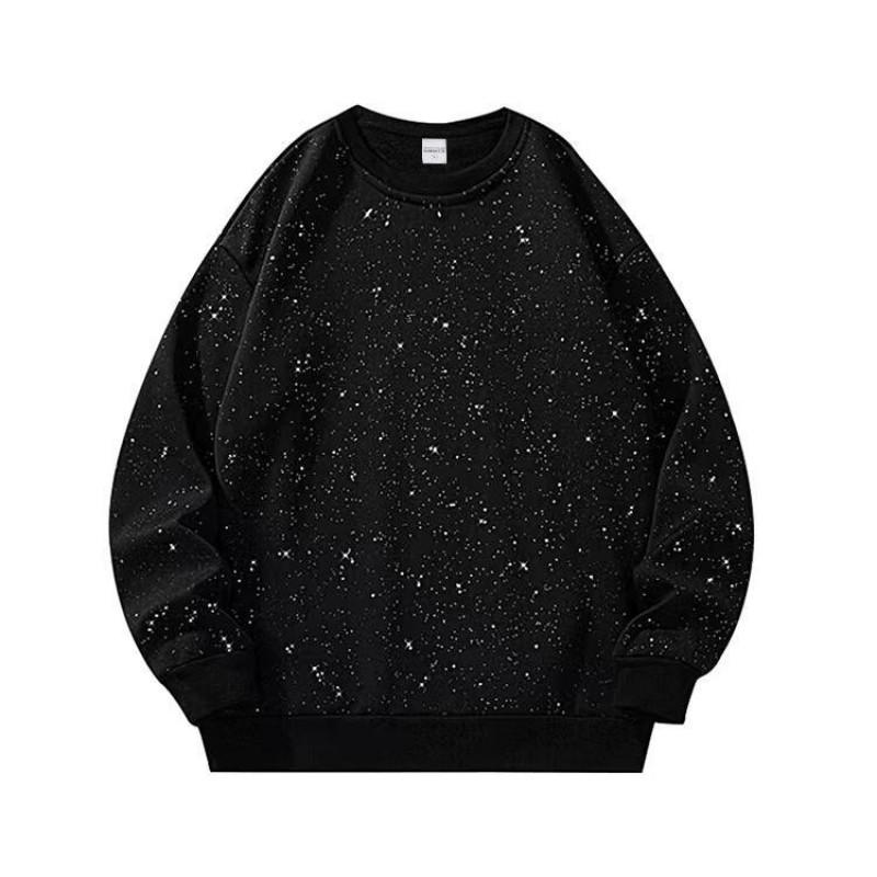 American Cotton Blend Loose Fit Pullover Hoodie Unisex Starry Sky Print Casual Wear
