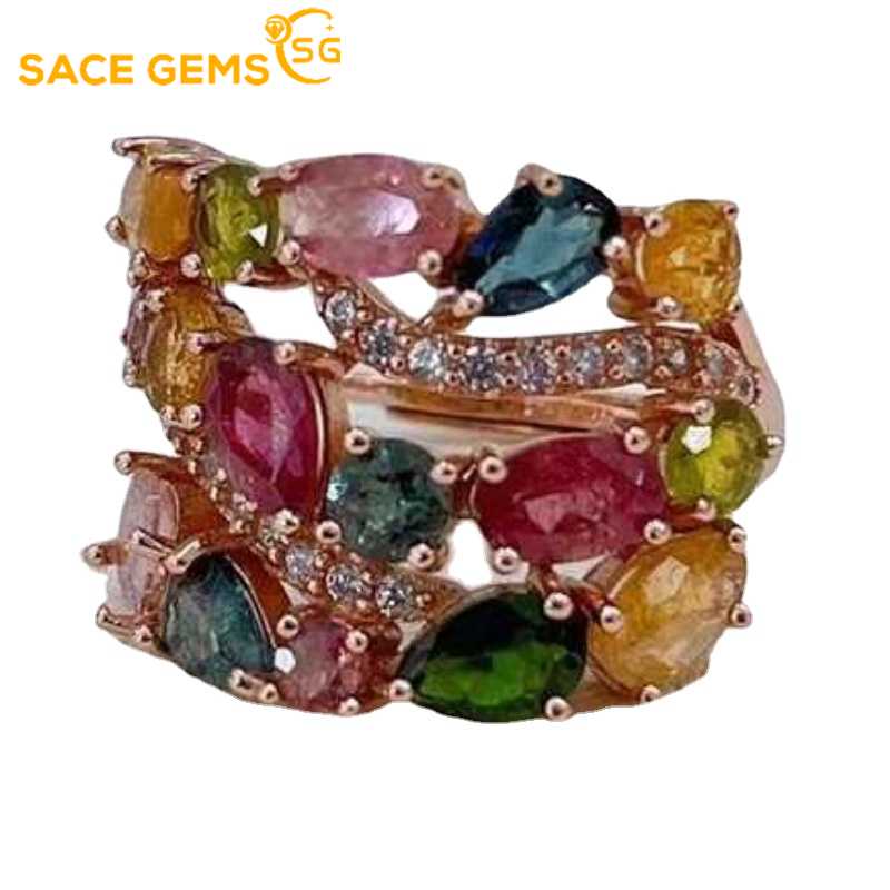 Sace Gems 925 Sterling Silver 4*6MM Natural Tourmaline Gemstone Rings for Women Engagement Cocktail Party Fine Jewelry Gift
