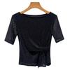 Medium-sleeved T-shirt Women's New Women's Clothing Temperament One-word Shoulder Foreign-style Small Shirt Umbrella Pendulum Waist Top