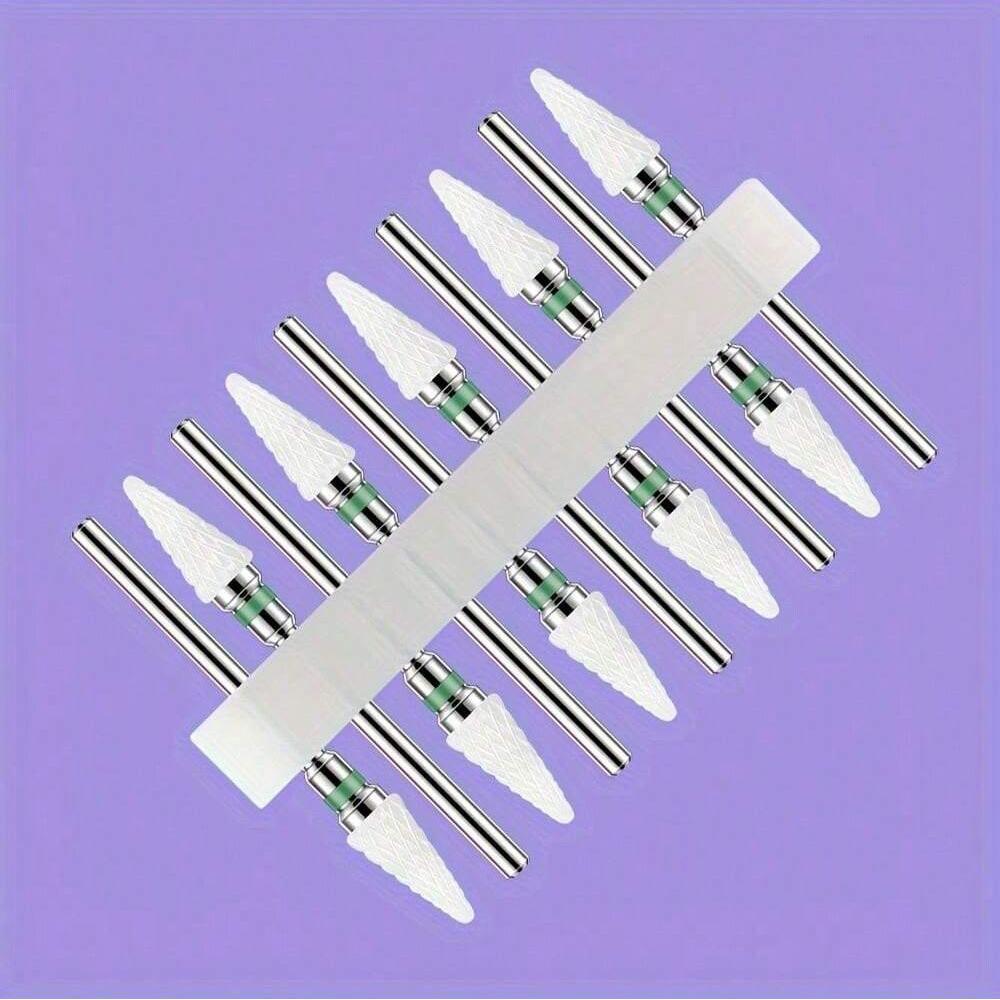 10pc/Set Ceramic Milling Cutter Nail Drill Bits Burr Gel Polish Remove Tools Cuticle Electric Manicure Files Kit Accessories