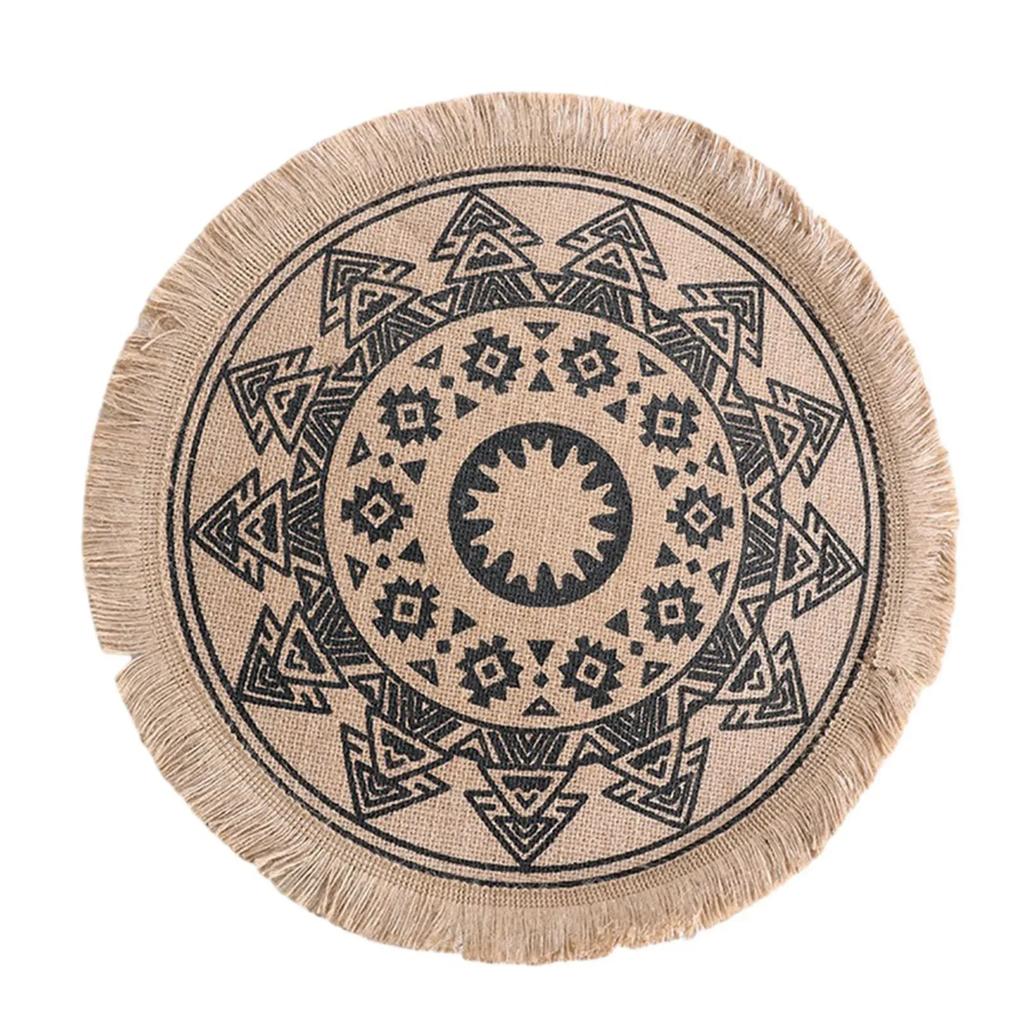 Elegant Jute Placemats With Tassels Heat Insulation Mats Dining Table Embroidery Tassels Table Mat Pad Tableware Coaster Party