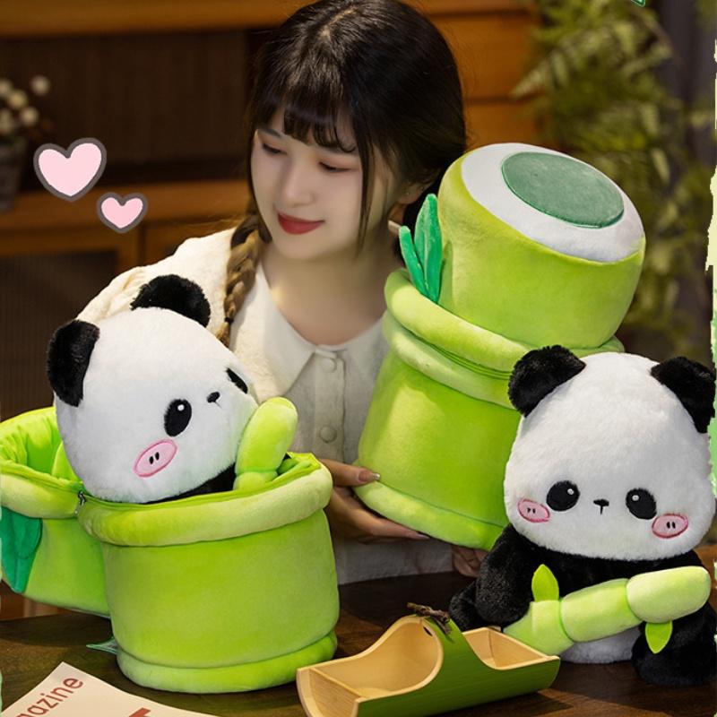 Niedlicher Panda Plüschtier Rucksack mit Bambusrohr Ideal für Mädchen, Weich und kuschelig, 30cm Höhe