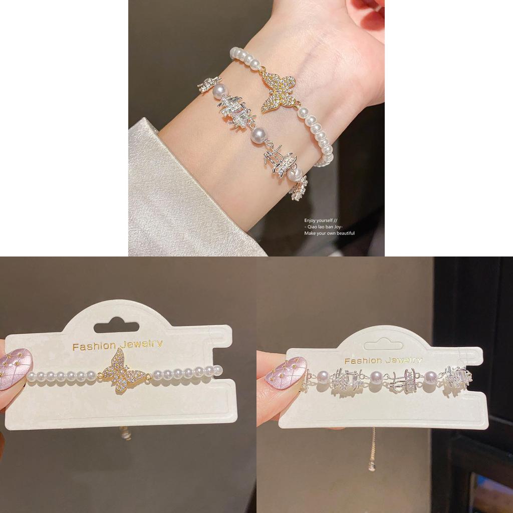 Butterfly Jewelry Bracelet With Zircon And Simulated Pearl For Women Gift Giving