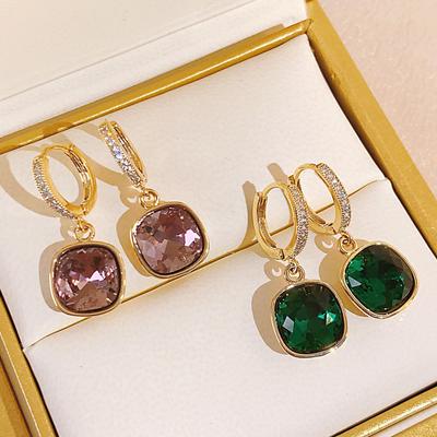 Diamond-Encrusted Geometric Square Light Luxury Temperament Ear Buckle Earrings
