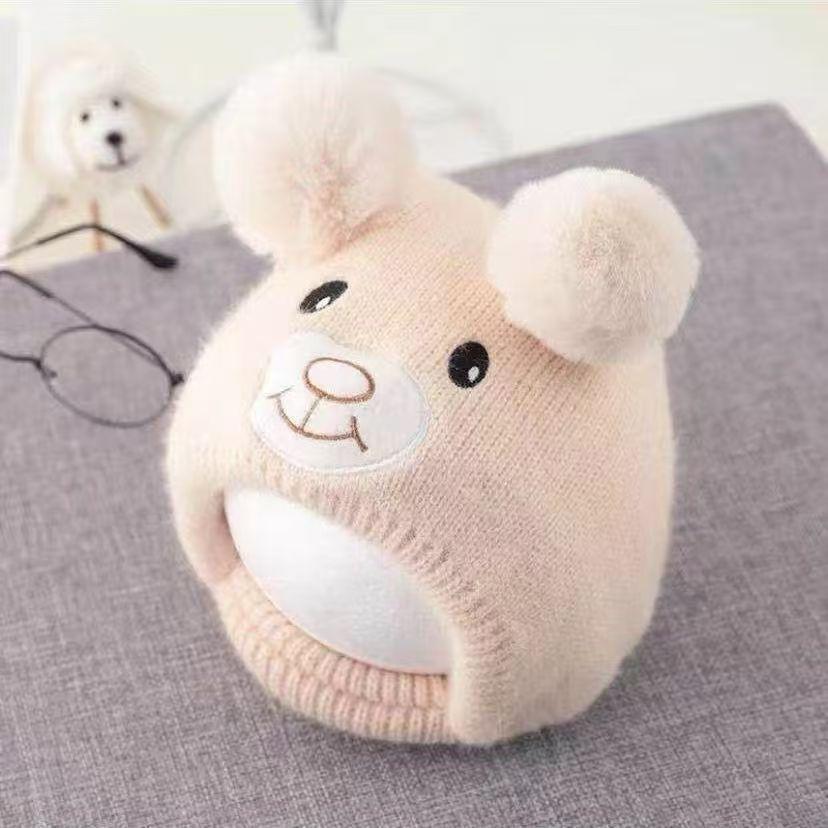 

Детская шапка с милым мультяшным медведем, шарф, зимние теплые шапки с двойным помпоном, защитные шапки для ушей, шапочки для новорожденных мальчиков и девочек one size розовый