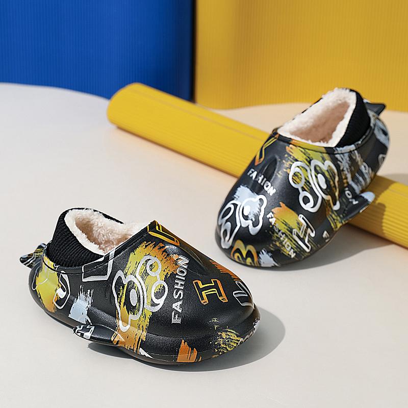 Zimní dětská nadměrná velikost Módní teplé bavlněné boty s tlustou podrážkou Pantofle pro domácí vnitřní a venkovní bavlněné pantofle 24-35