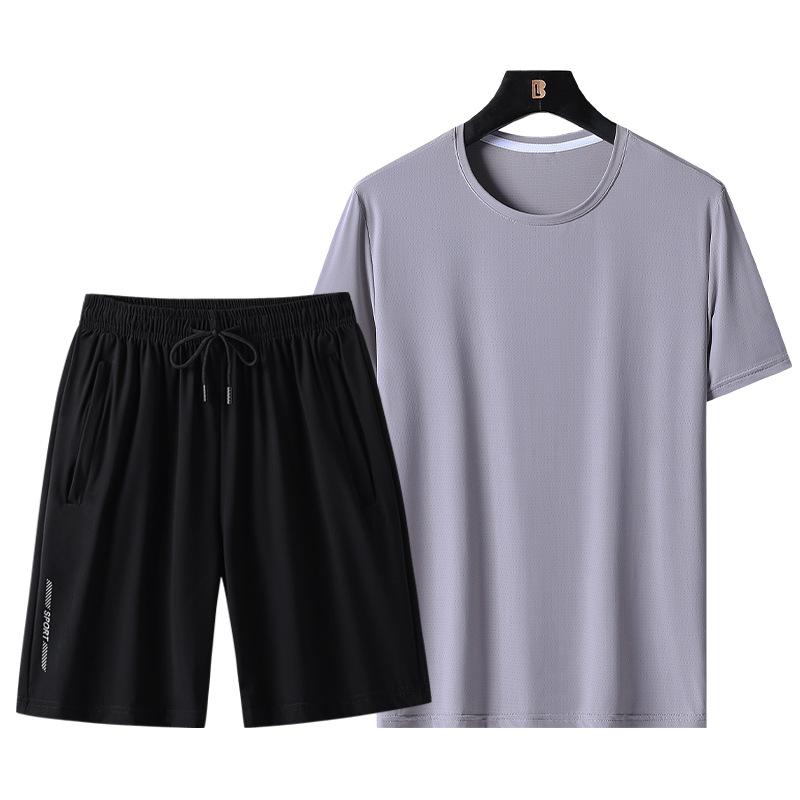 Dm Ice Thin Men's Casual Sports Set Quick Drying and Breathable T-shirt Short Sleeved Shorts Set Men's Casual