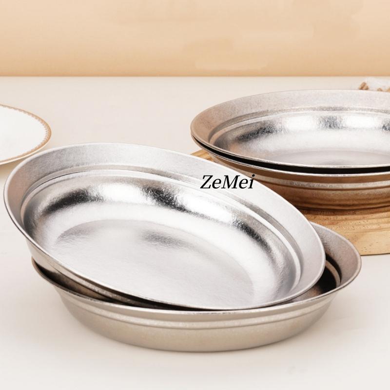 Pure Titanium Circular Dinner Plate,Silver Heat-Resistant Home Fruit Plate 20 cm Dinner Dishes Grill Tray Tableware,Kitchenware