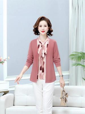 Moda Mãe 2025 Emagrecedora Primavera/Outono: Elegante Conjunto de Duas Peças com Gola Lenço