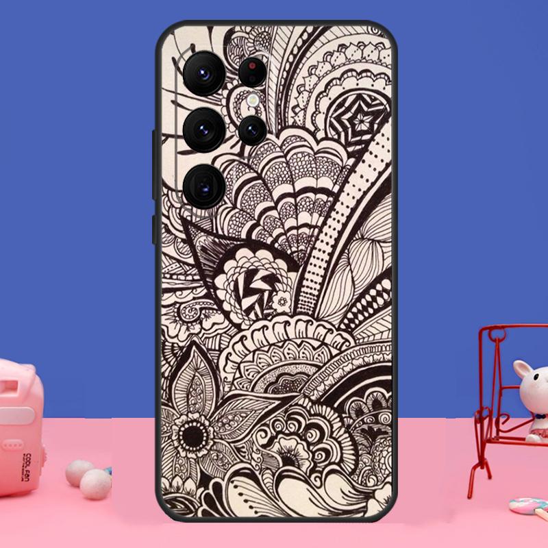Indian Floral Henna Mandala Case For Samsung Galaxy S23 S24 Ultra S21 S22 Plus Note 20 Note 10 S8 S9 S10 S20 FE Cover
