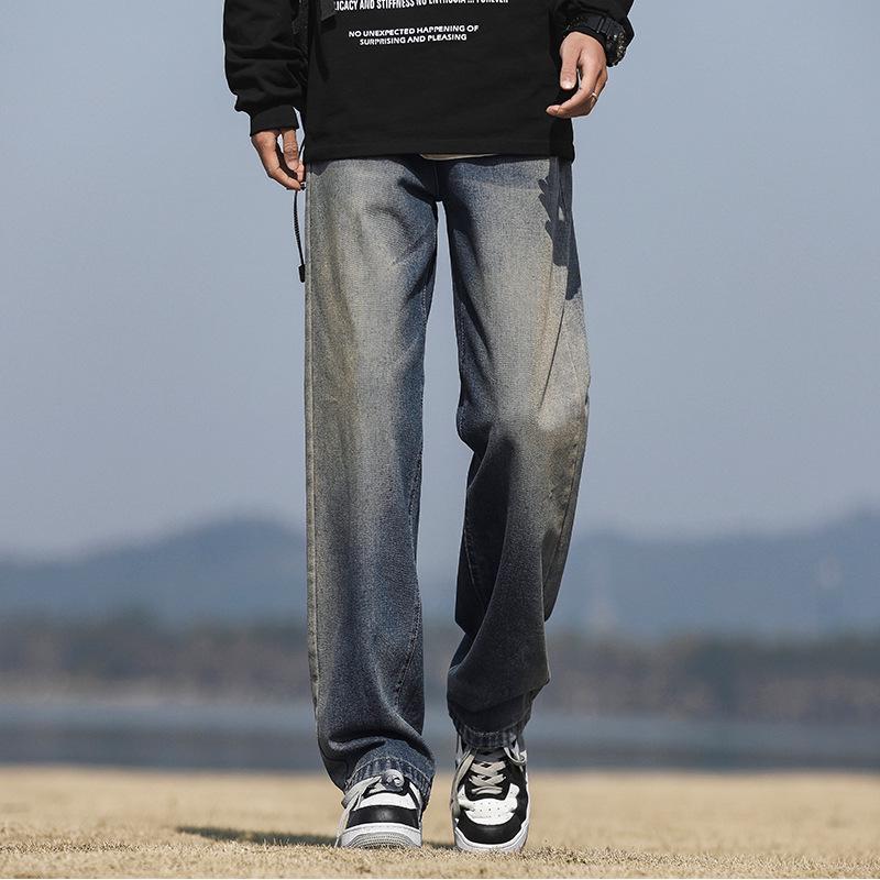Yadu Four Seasons Washed Retro Jeans: Unisex Loose Straight-Leg Casual Pants 525 3XL