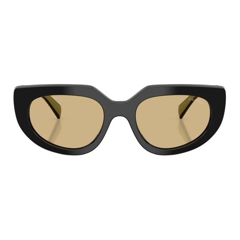 Prada Temple Logo Design Acetate Oval Sunglasses Women's Black/Green