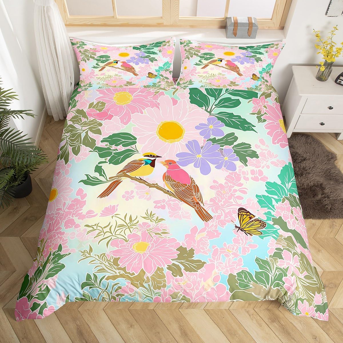 

70s Retro Hipie Beding Set Grovy Flower Warm Comforter Cover Ful Quen for Adult People Ten Boho Vintage Psychedelic Floral Soft Duvet Cover 120*200cm Single