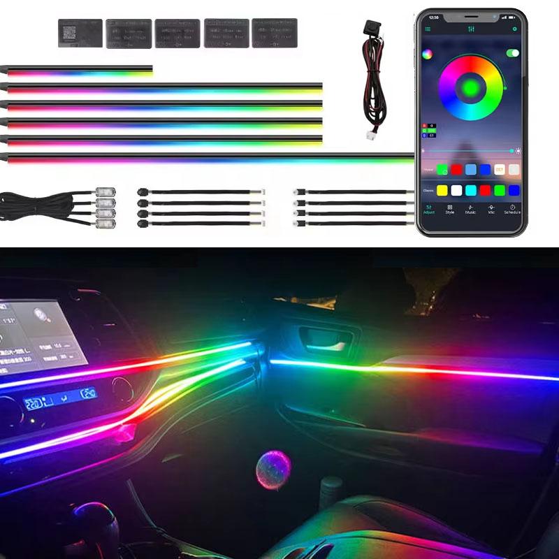 18-in-1 RGB Acrylic Ambient Light Strip Smart APP Control LED Backlight 12V Universal Interior Decoration Cars Remote Fit 3-Year