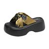 Thick-soled heightening slippers women's outer wear 2025 new national style women's one-word sandals with skirts casual beach shoes