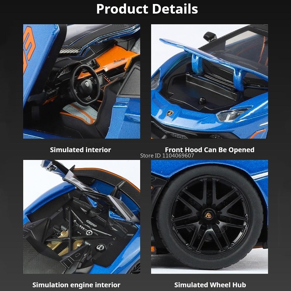 Scale 1:32 SVJ63 LP770 Car Model Toy Doors Opened Sound Light Sports Cars Models Alloy Body Rubber Tires for Children's Toys