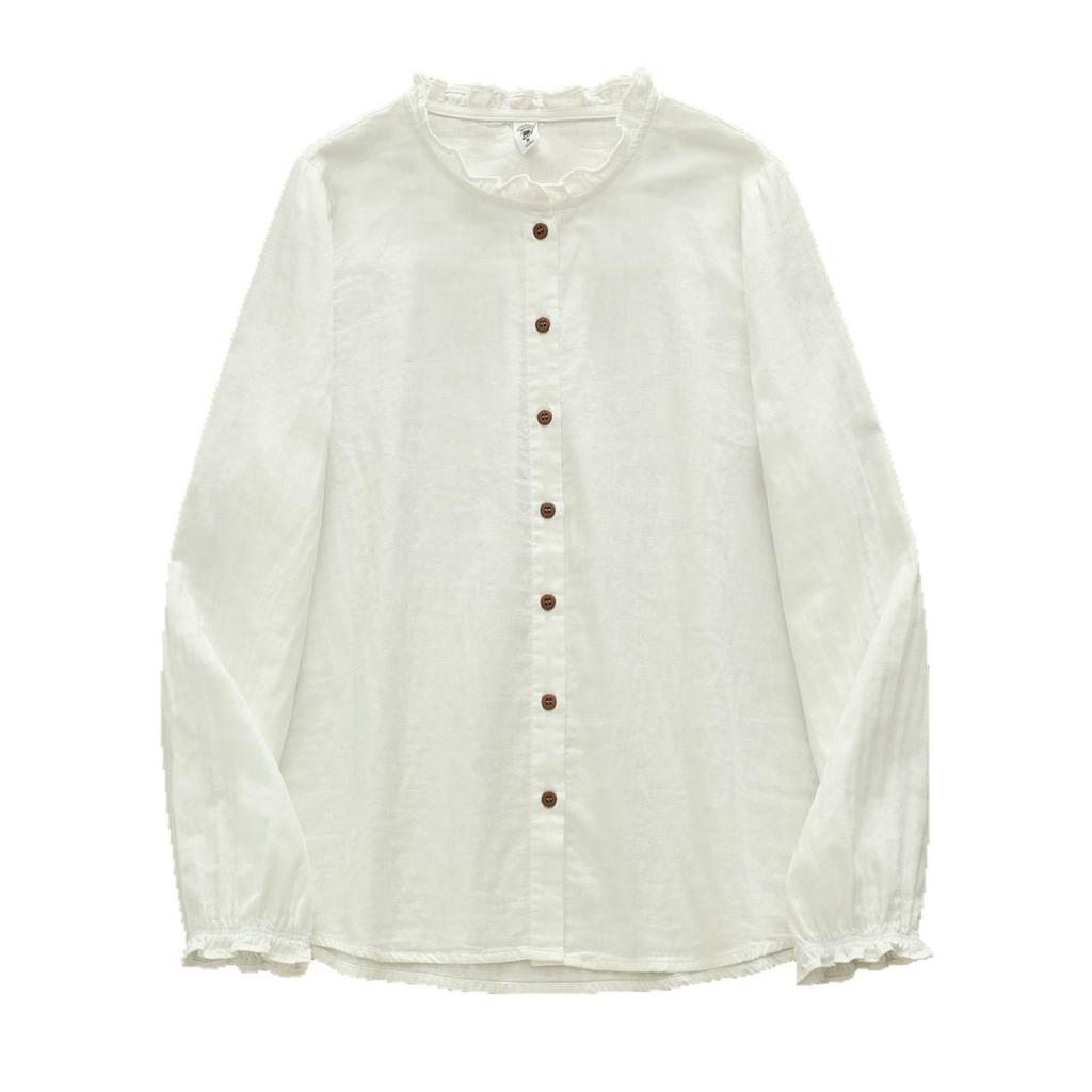 Japanese Style Women's Long Sleeve Lace Collar Shirt: Double Layer Cotton Gauze Loose Blouse