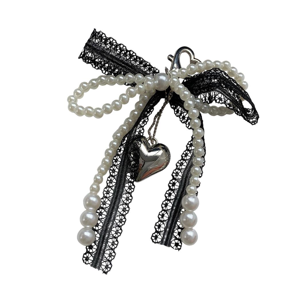 Elegant Lace Bows Keychain With Faux Pearl Detail For Women Girls Fashionable Bag Accessory Gift Alloy Keyring