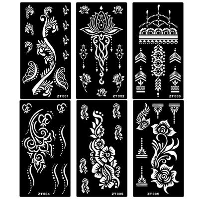 6styles Tattoo Stencil Set Reusable Indian Henna Pattern Tattoo Templates Kit for Creative Body Art Parties Special Occasions