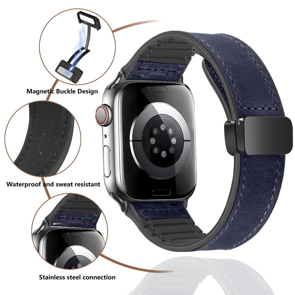 Leather+Silicone Strap for Apple Watch Band Ultra 49mm 44mm 45mm 41mm 46mm 40mm 42mm Magnetic Bracelet Iwatch Series 10 9 8 7 6
