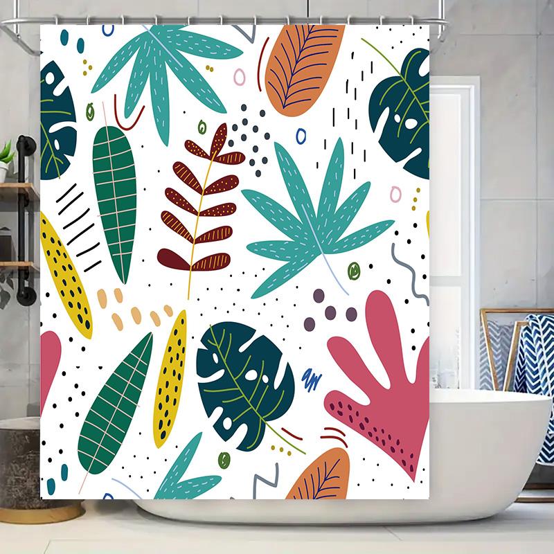 

Vibrant Leaves Shower Curtain: Modern Bathroom Decor with Greenery Print Easy Install for Home Bathrooms 90x180cm