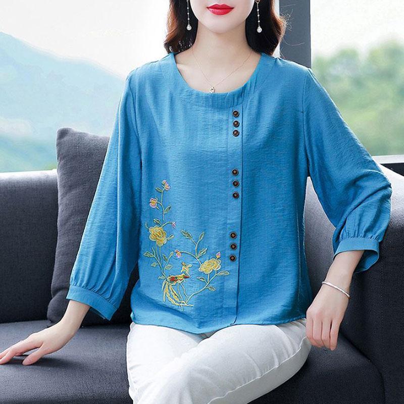 T-Shirt Tops Women Cotton Blouse Oversized Comfortable Stretch Long Sleeve T-Shirt Solid Color Round Neck Loose Tops