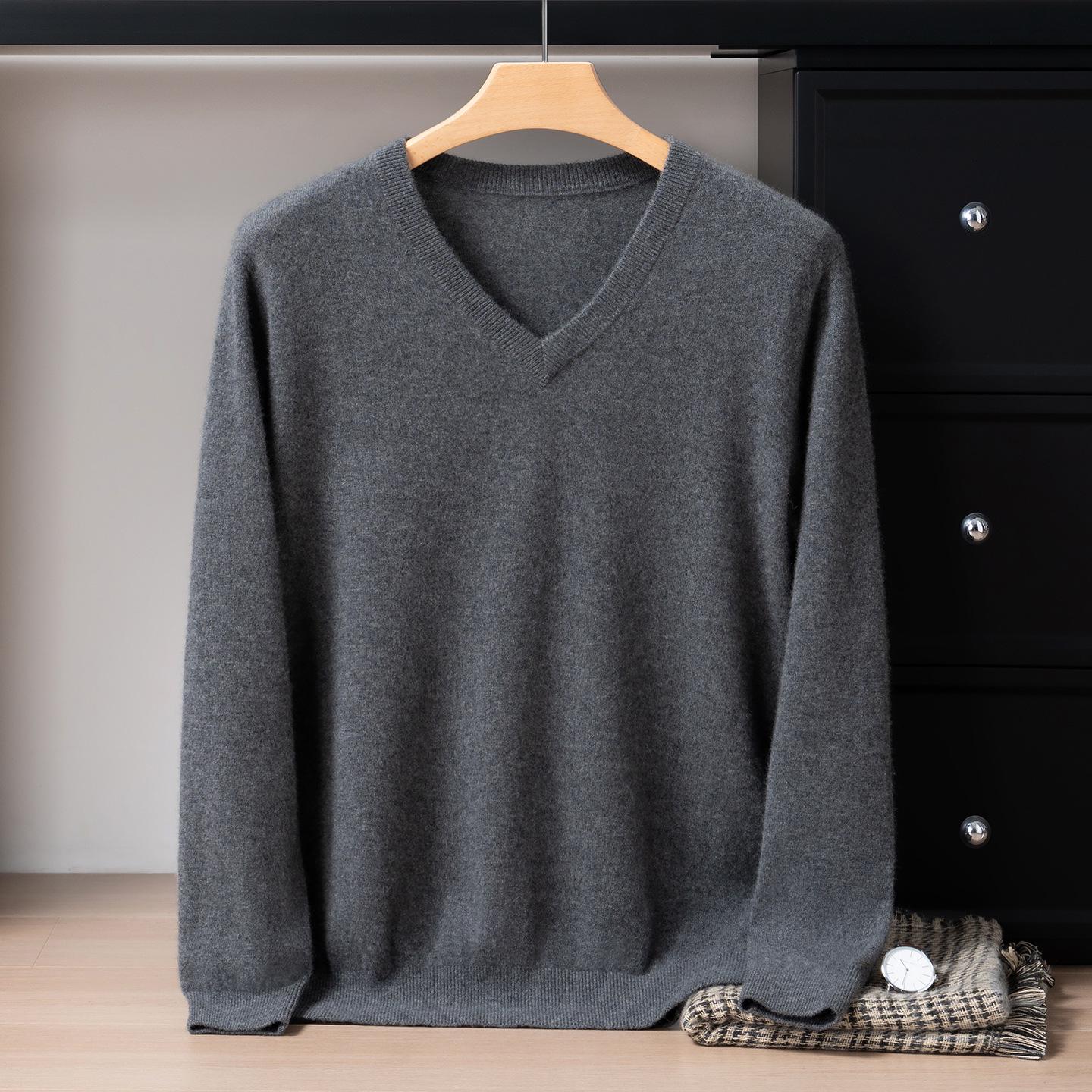 

Men s Cashmere V-Neck Sweater - Autumn/Winter Knit, Crew Neck, Long Sleeve, Business Casual L