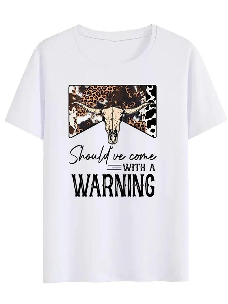 

Shouldve Come with A Warning Print Women T Shirt Cowboy TShirt Western Country Graphic Tee Female Vintage Clothes S