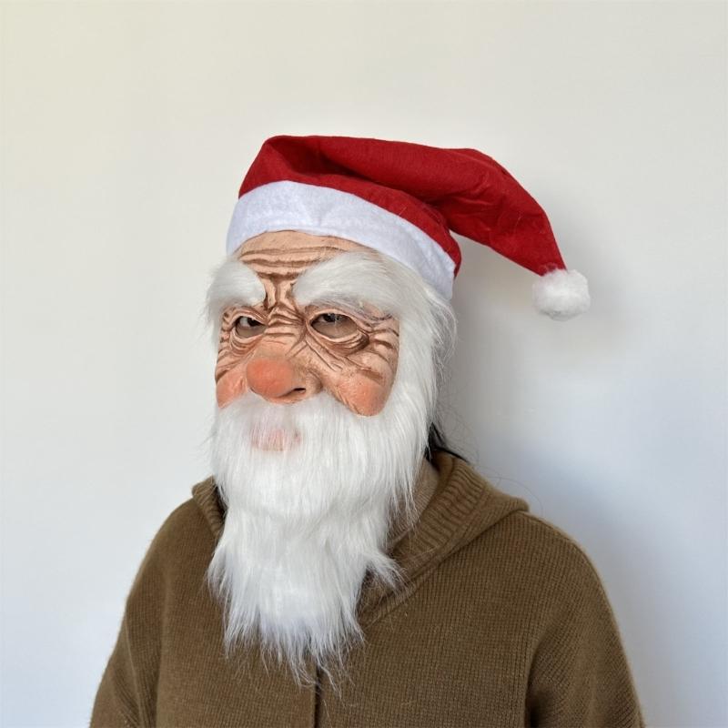 Santa Mask Costume Christmas Santa Costume Accessories for Christmas Party, Santa Mask Costume with Santa Hat and Beard