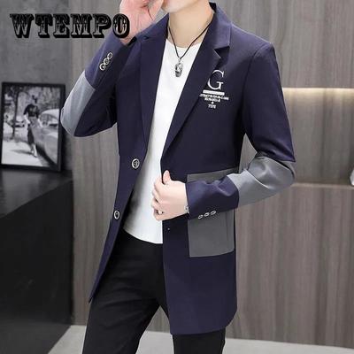Costume d'affaires décontracté à col en V pour homme, coupe-vent, coutures, boutons colorés, manteau tendance, parka