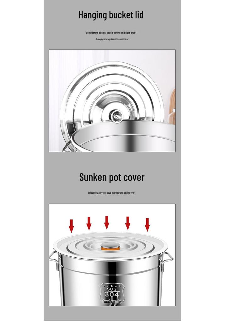 Extra Thick 304 Food Grade Stainless Steel Multi-Use Barrel with Lid for Soup, Braising, Oil, and Water.