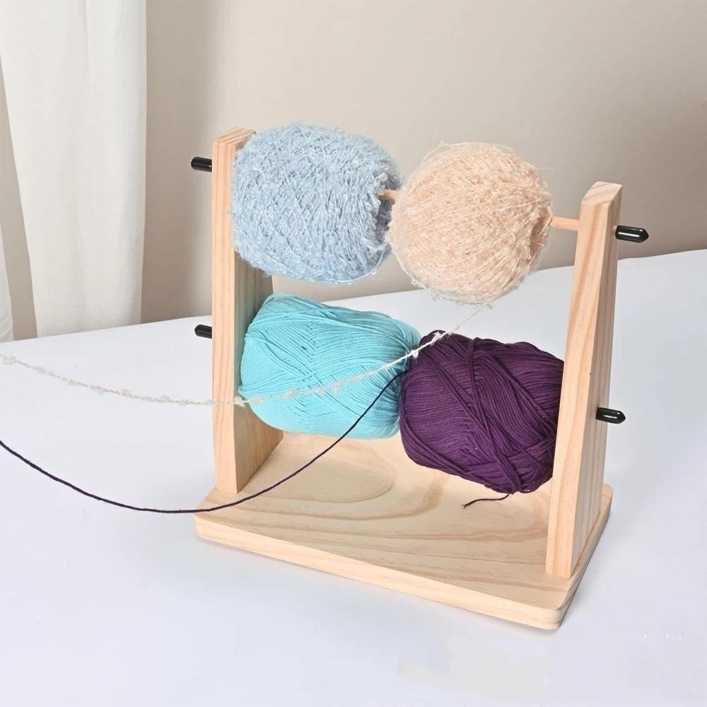 Double Layer Wooden Yarn Holder Vertical Rotating Detachable Frame Wool Storage Rack Manual Handmade Yarn Spool Organizer