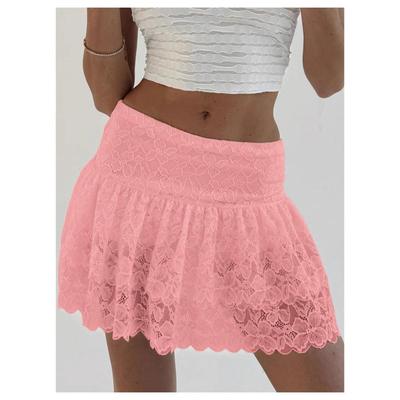 2024 European and American High Waist Lace Patchwork Ballet-Style Short Skirt