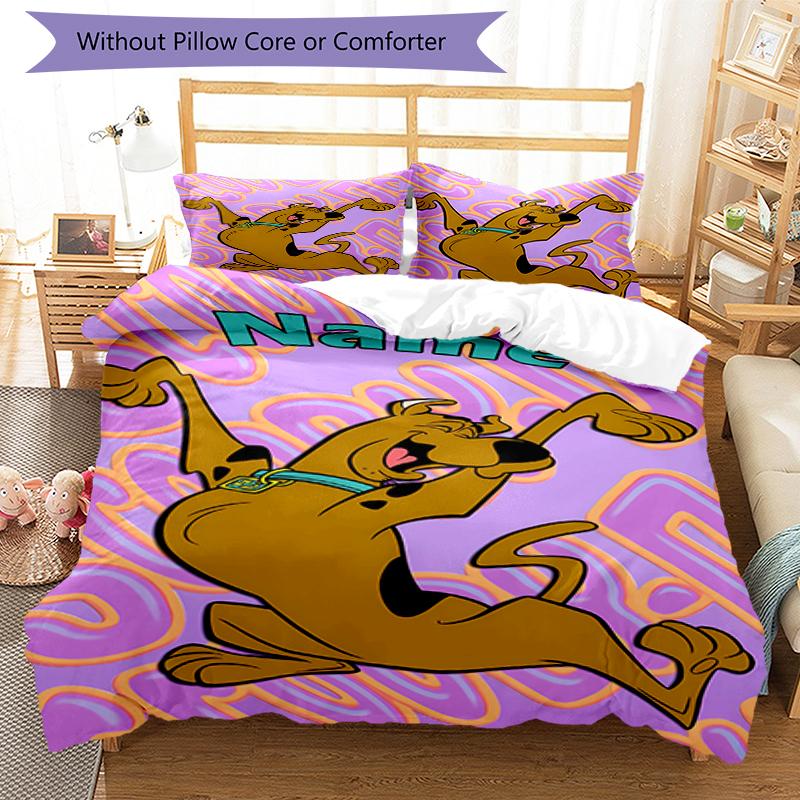 3pcs Custom Name Scooby Doo Bedding Set Duvet Cover Closure Includes 1 Duvet Cover & 2 Pillowcases, Soft and Comfortable for All Seasons.