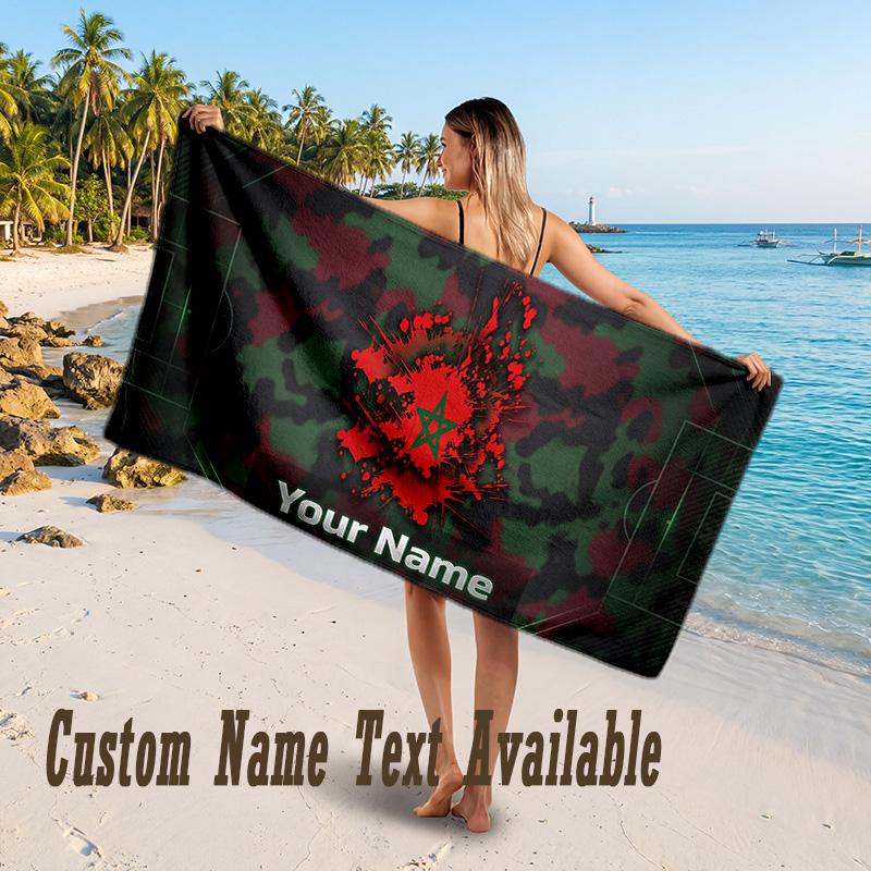 Morocco Football Design Beach Towel Custom Text Large Towel for Beach Vacation
