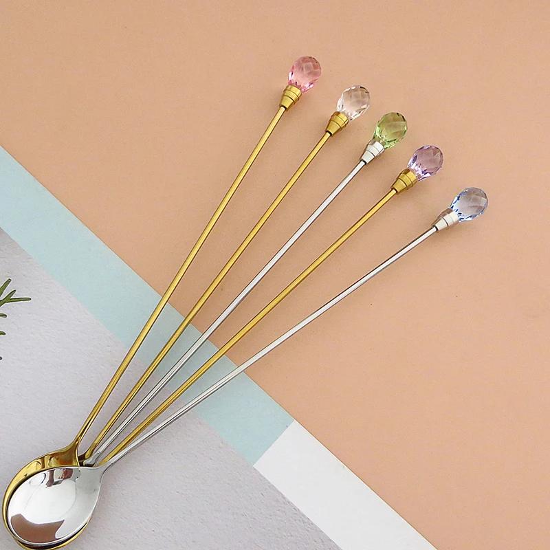 1 Stück Kristalllöffel-Set Langer Griff Teelöffel 430 Edelstahl Diamant Eis Löffel Perfekt für Dessert Eis Kaffee Cocktail