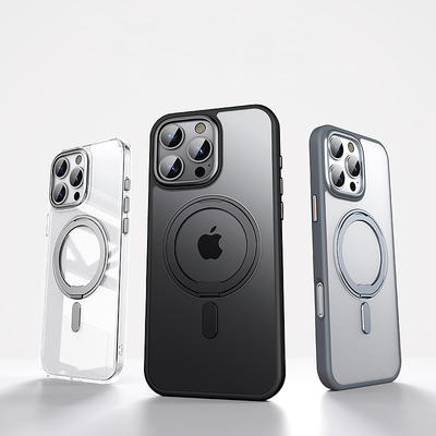 TM for Apple 16ProMax Phone Case Transparent Magnetic Rotating Bracket Three Anti-fall for IPhone15 Protective Case